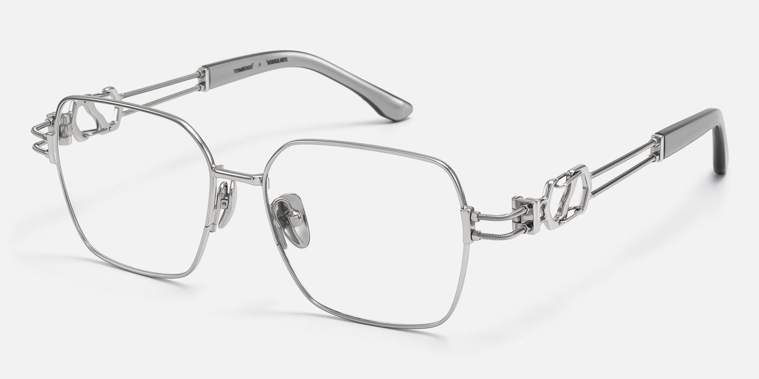 The Architect - Rectangle Silver Eyeglasses | Vooglam Front View