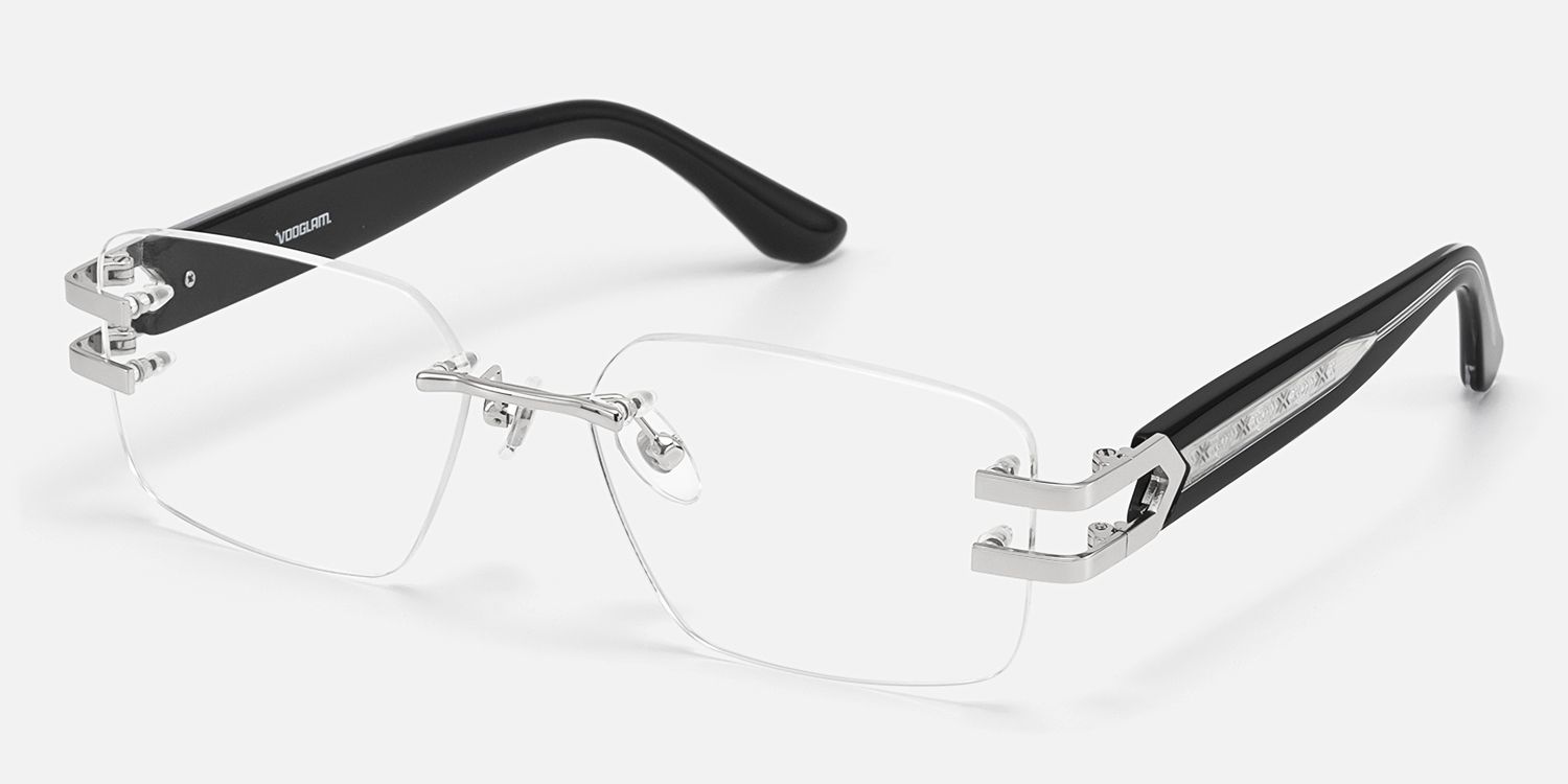 Aurum - Black Rimless Rectangle Glasses | Vooglam Front View