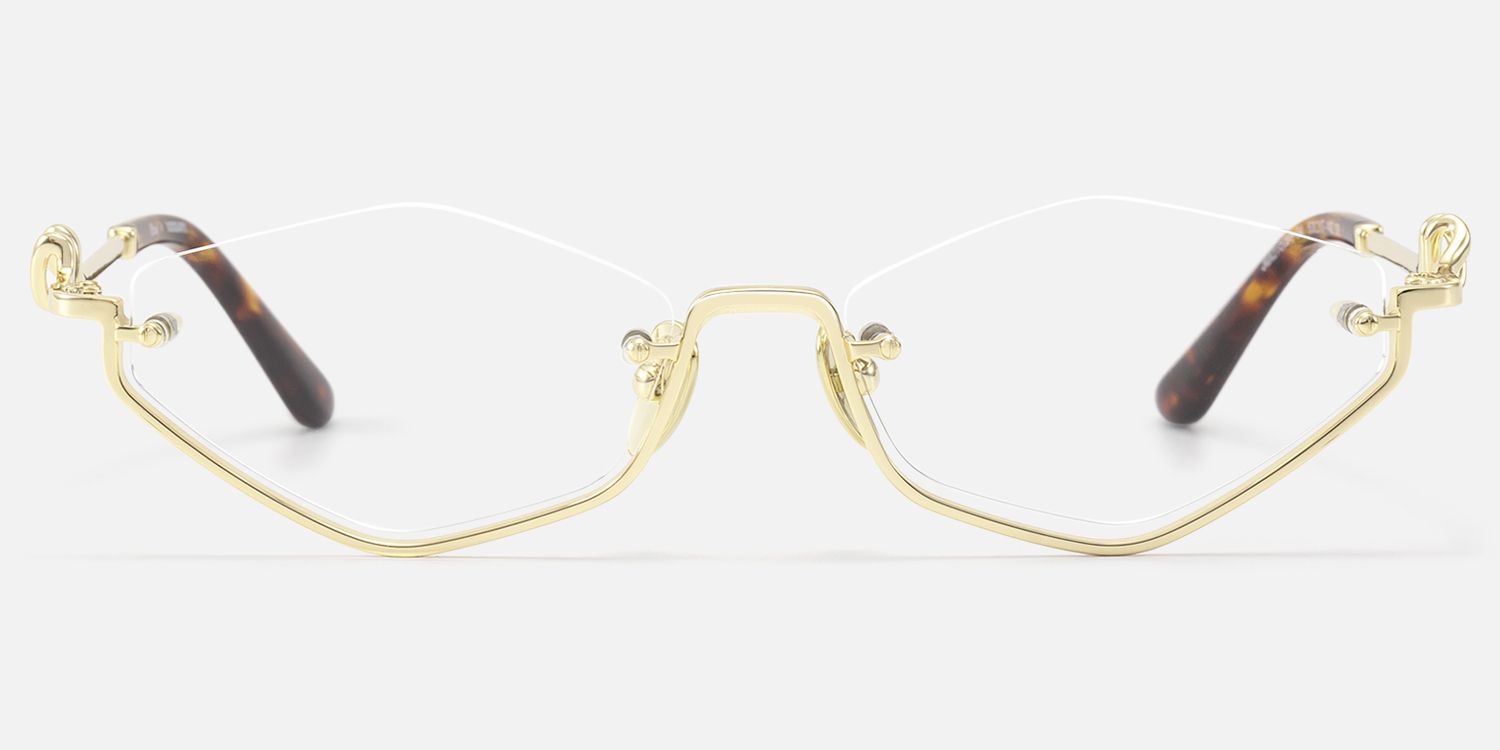 Niseko - Shiny Gold Tortoise Half Rim RX Glasses | Vooglam Angle View