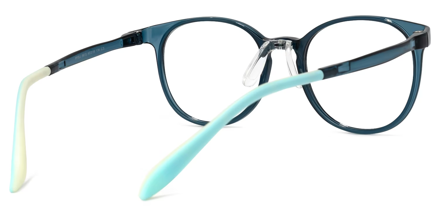 Theodore - Round Blue Kids Eyeglasses | Vooglam Side View