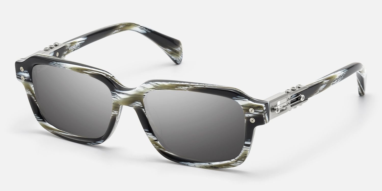 Anacortes - Silver Mirrored Horn Rim Guitar Shades | Vooglam Front View