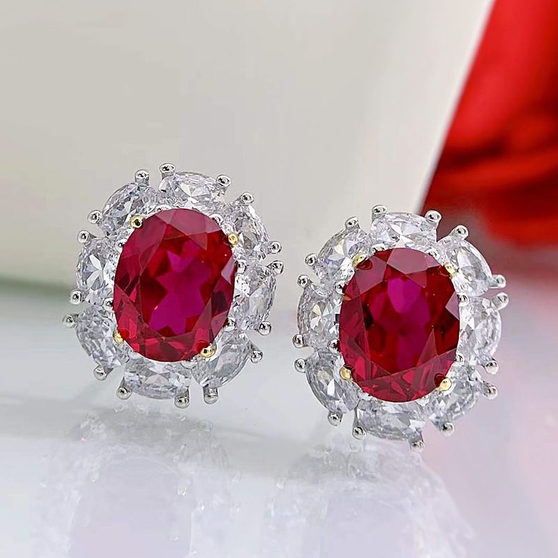 Classic Ruby Red Oval Pierced Earrings by Vooglam - Lifestyle Look