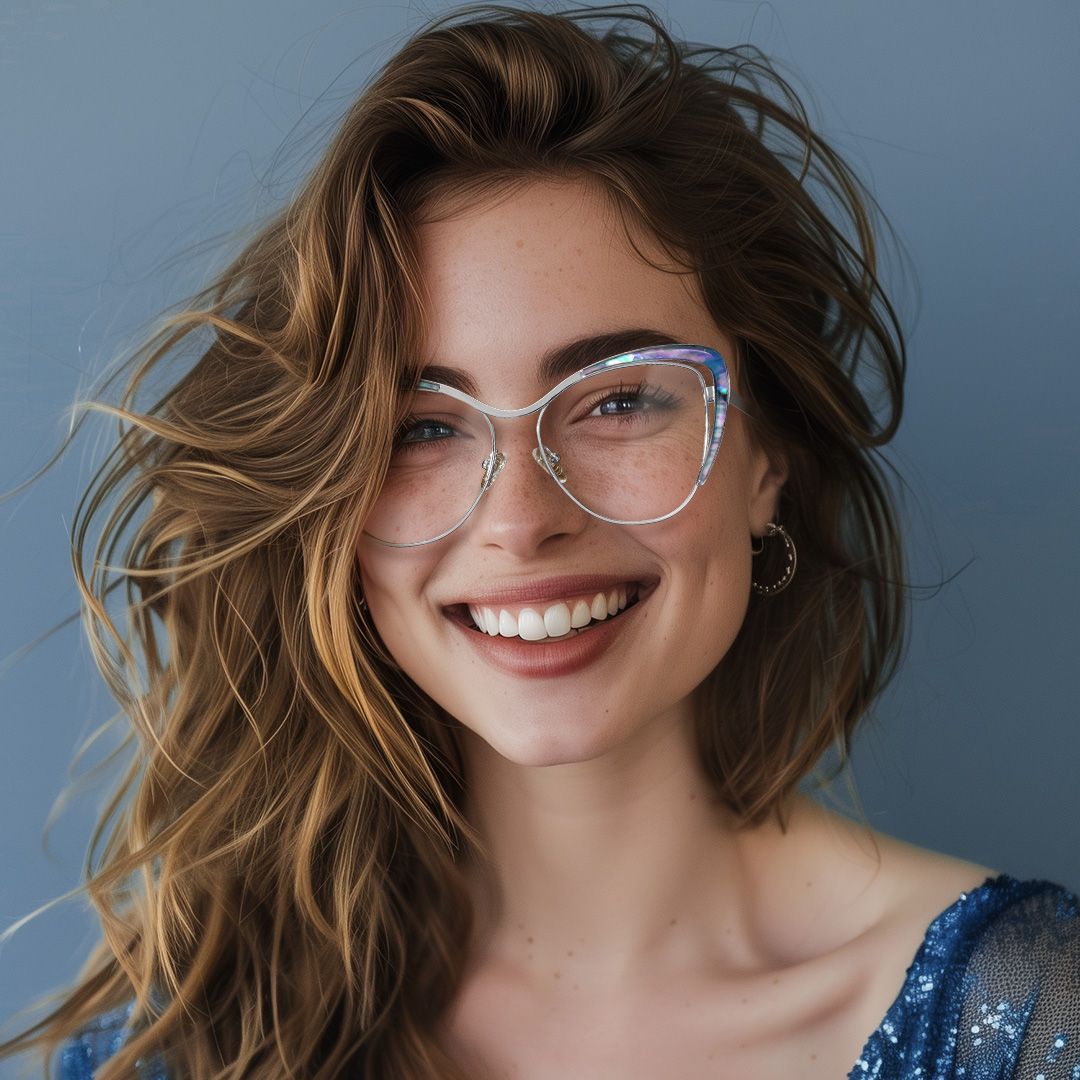 Jachin - Cat Eye Silver Eyeglasses by Vooglam - On Model
