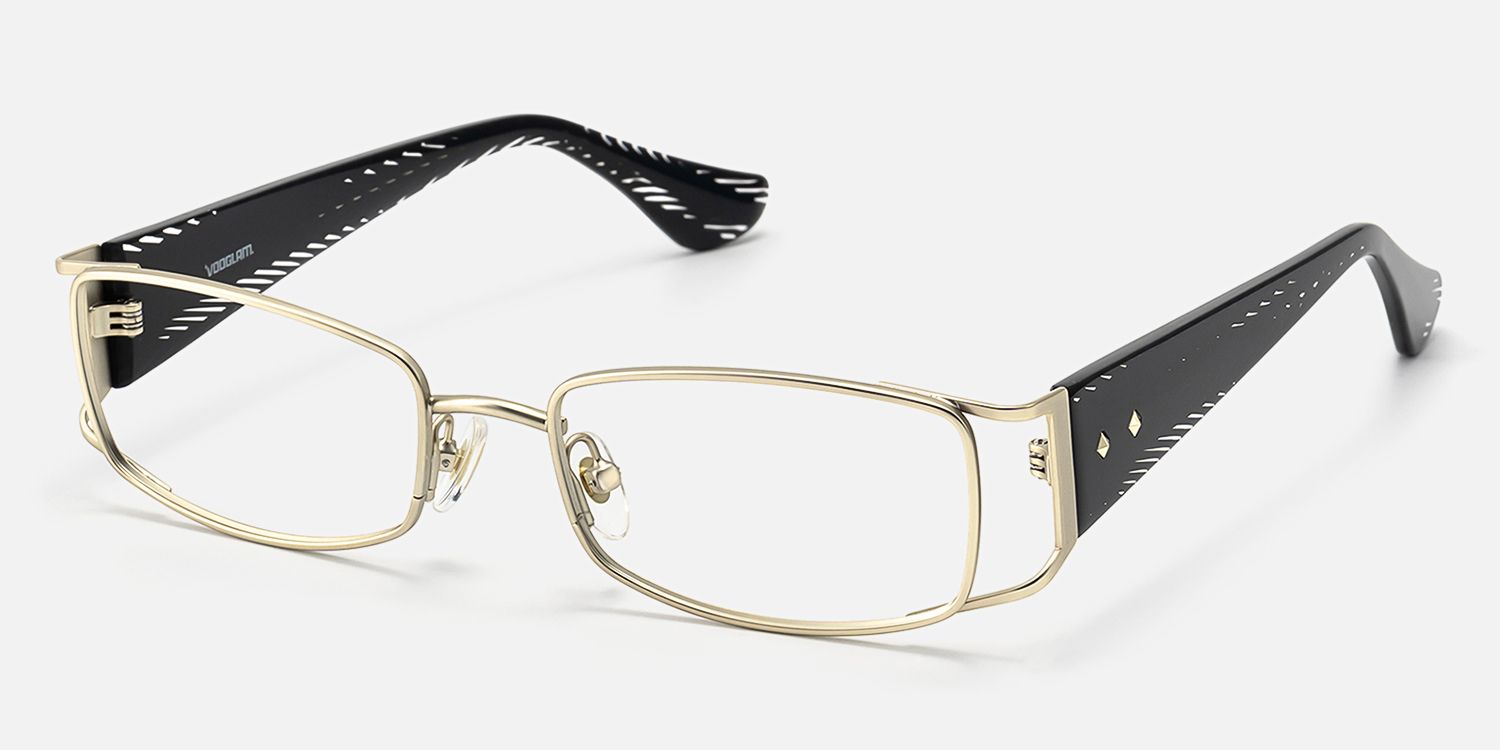 Wren - Unique Metal Rim Rectangle Gold Glasses | Vooglam Front View