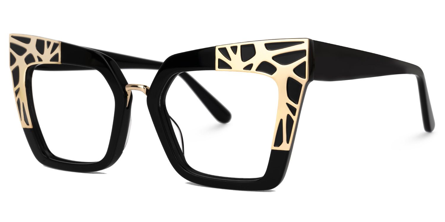 Dangela - Square Black Eyeglasses by Vooglam - Front View