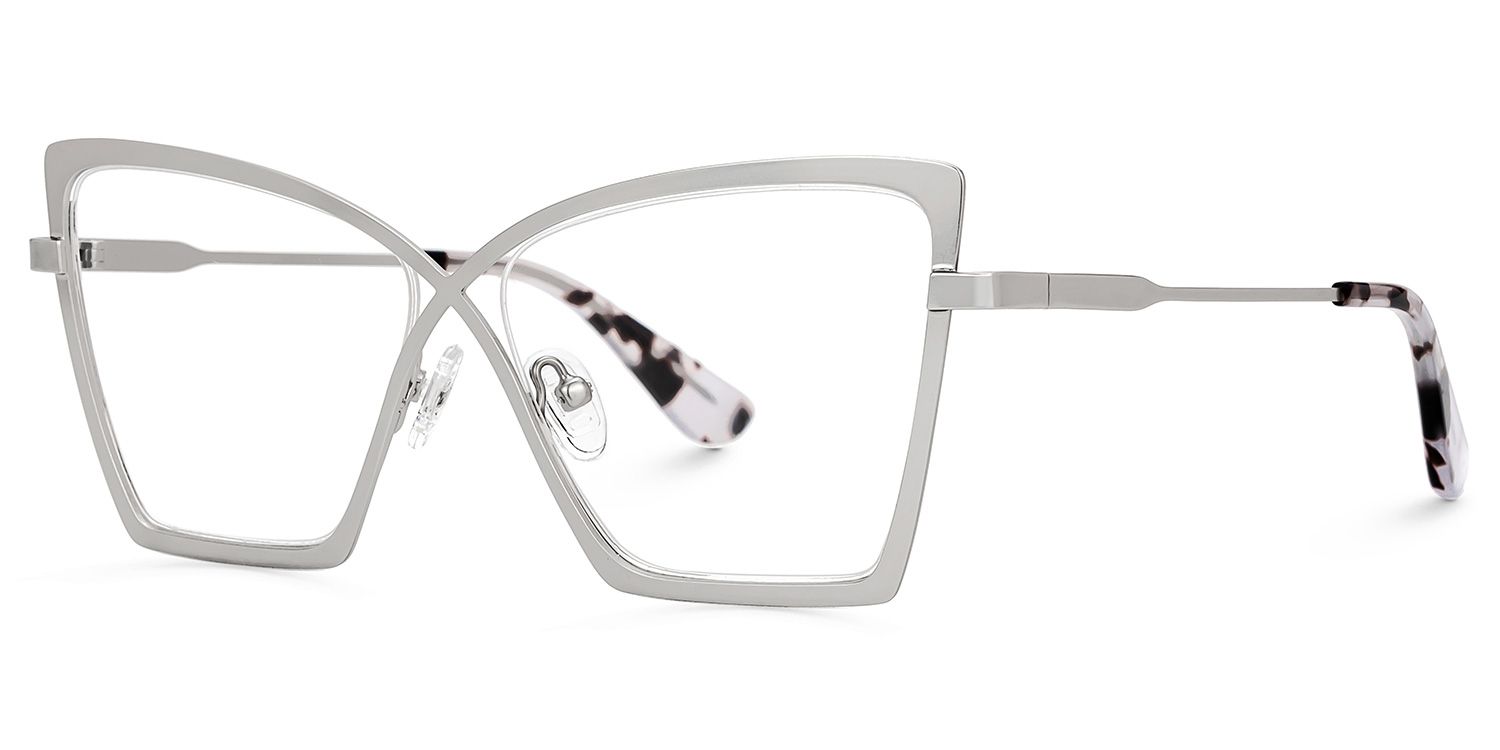 Felicja - Butterfly Silver Eyeglasses by Vooglam - Front View