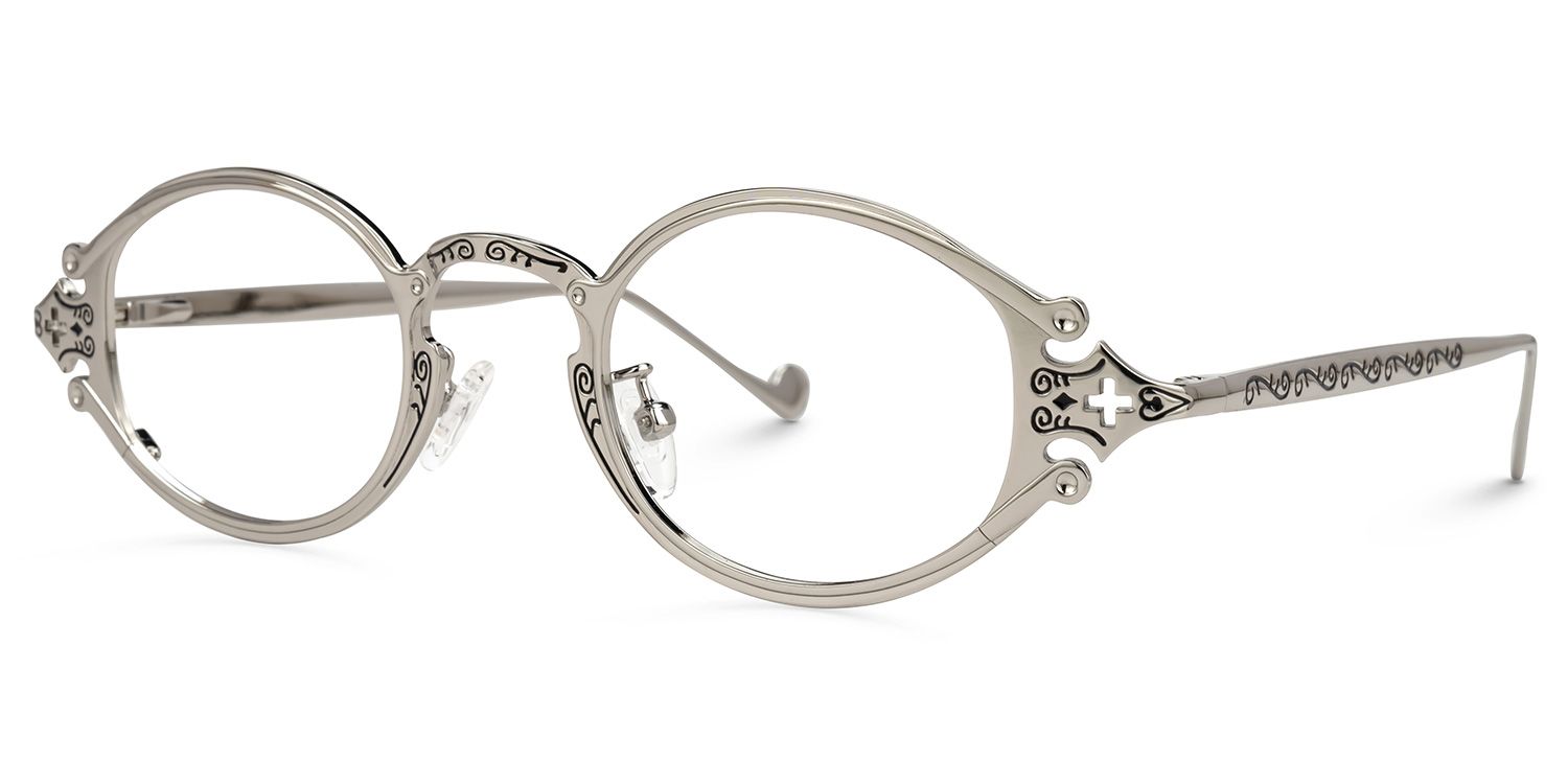 Callum - Oval Silver Eyeglasses | Vooglam Front View