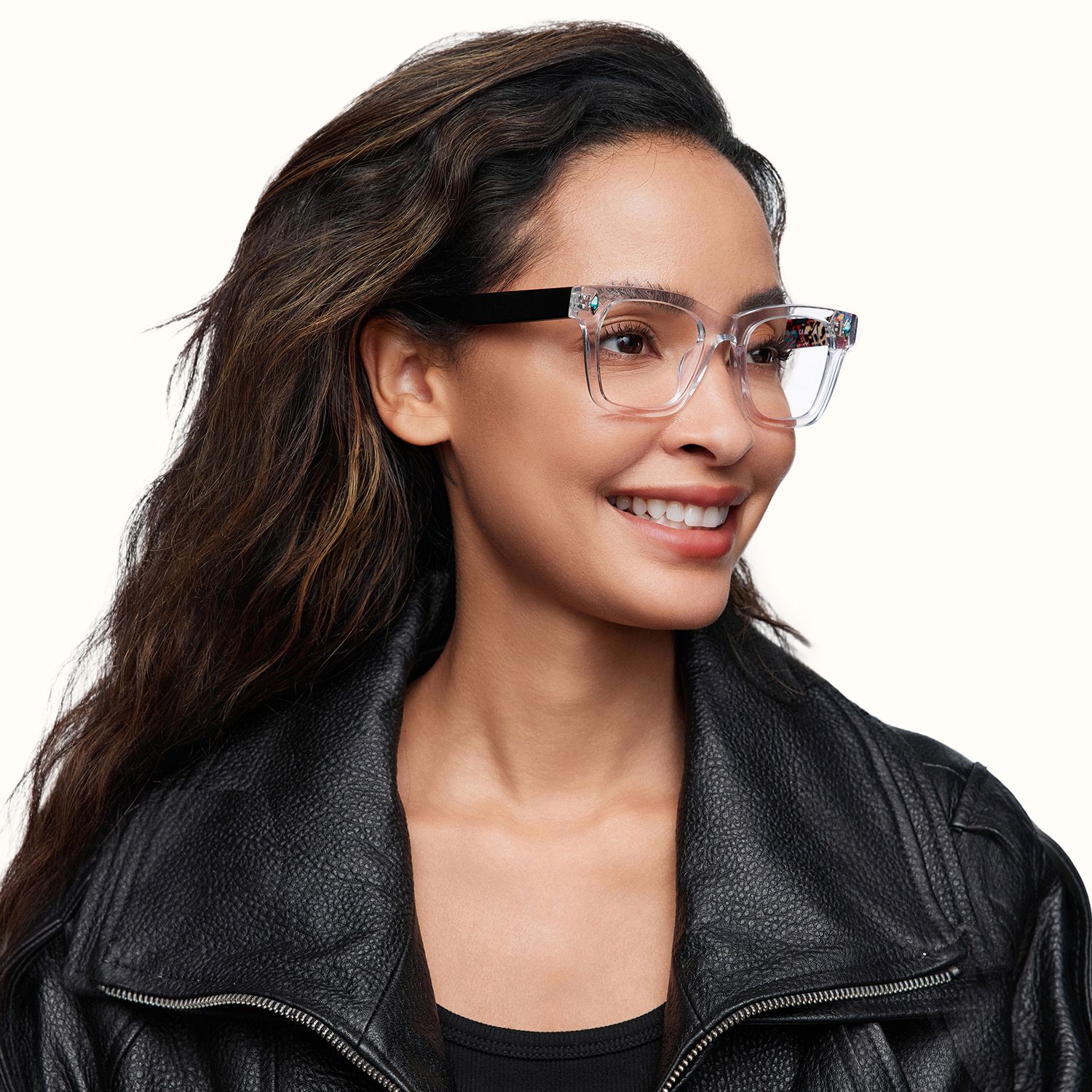 model wearing Adinkra - Square Transparent Eyeglasses 2