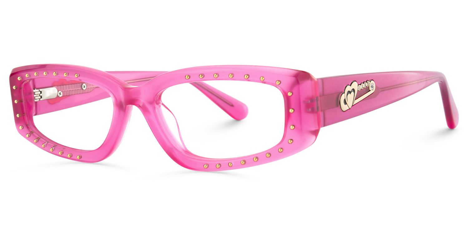 Quentin - Rectangle Pink Eyeglasses | Vooglam Front View