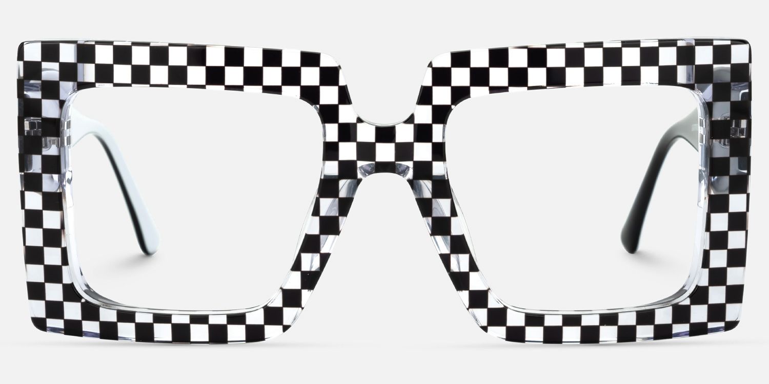 Ferial - Square Black & Crystal Checkered Glasses product detail 2