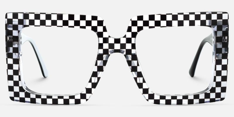 Ferial - Square Black & Crystal Checkered Glasses