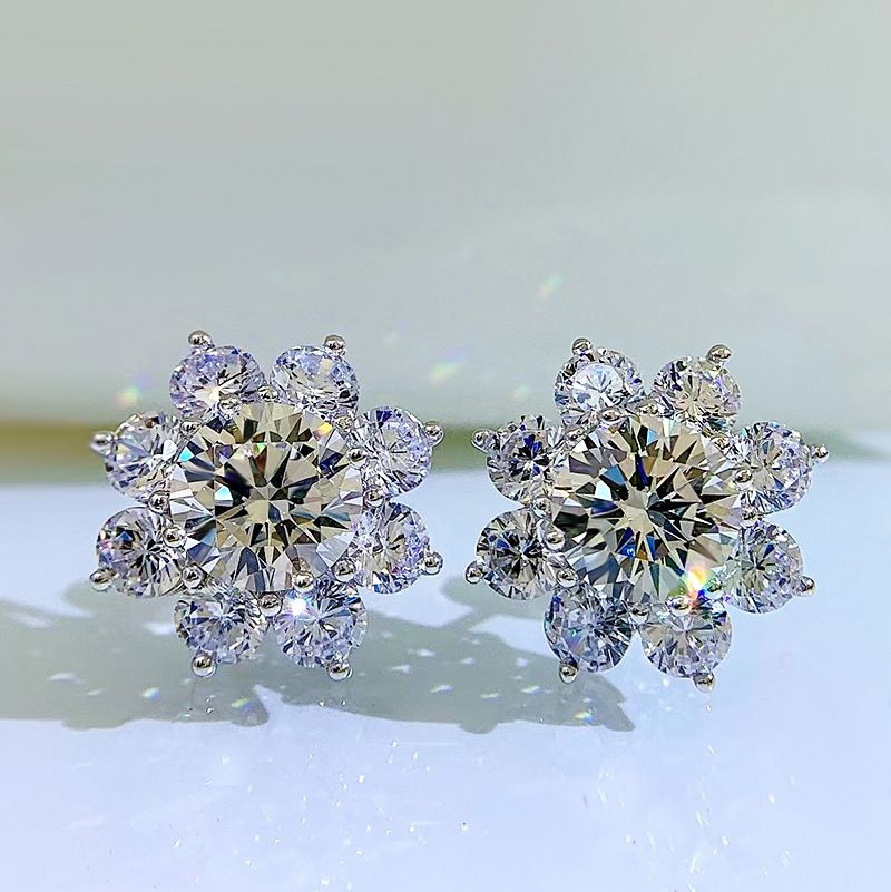 Delicate Diamond White Flower Pierced Earrings by Vooglam - On Model