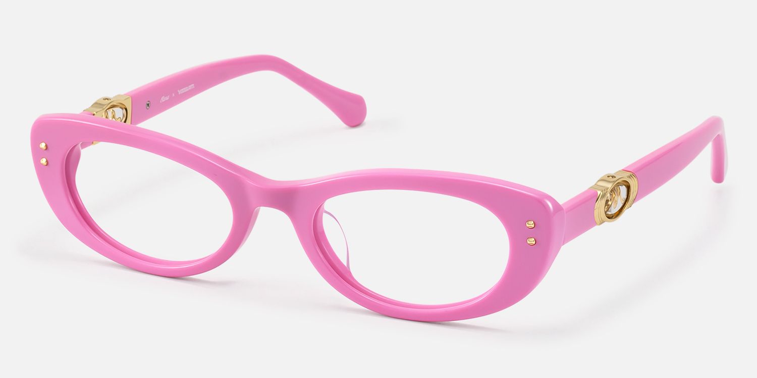 Ginza - Pink Acetate Narrow Cat Eye Rave Glasses | Vooglam Front View