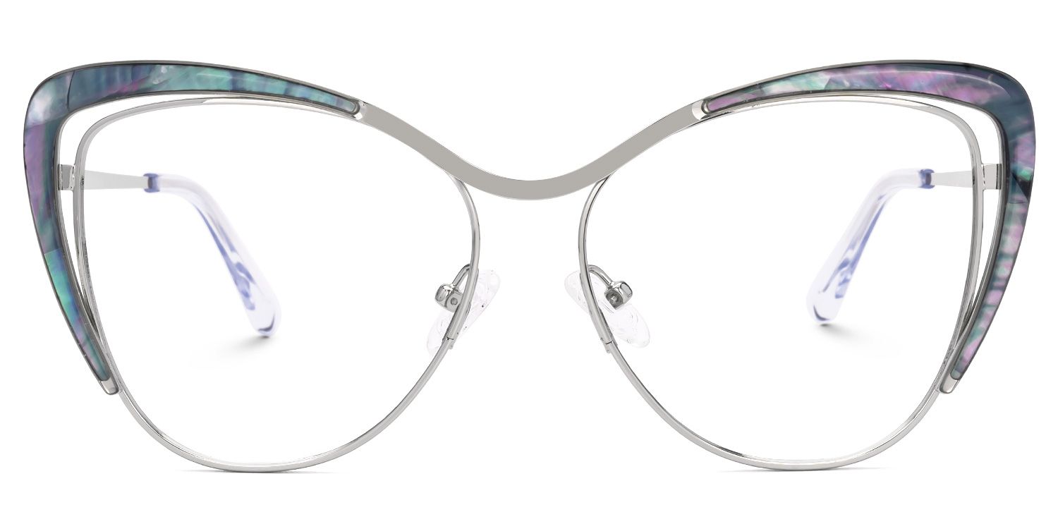 Jachin - Cat Eye Silver Eyeglasses by Vooglam - Angle View