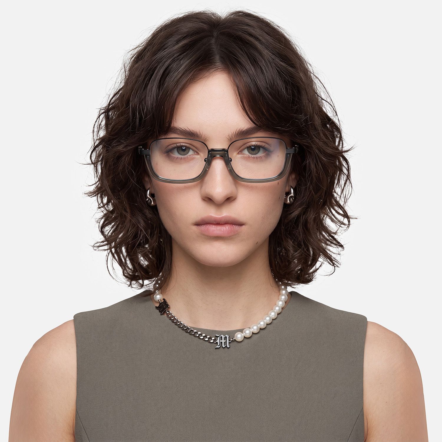 Basel - Matte Black Visible Wire Rim Frames | Vooglam On Model 1