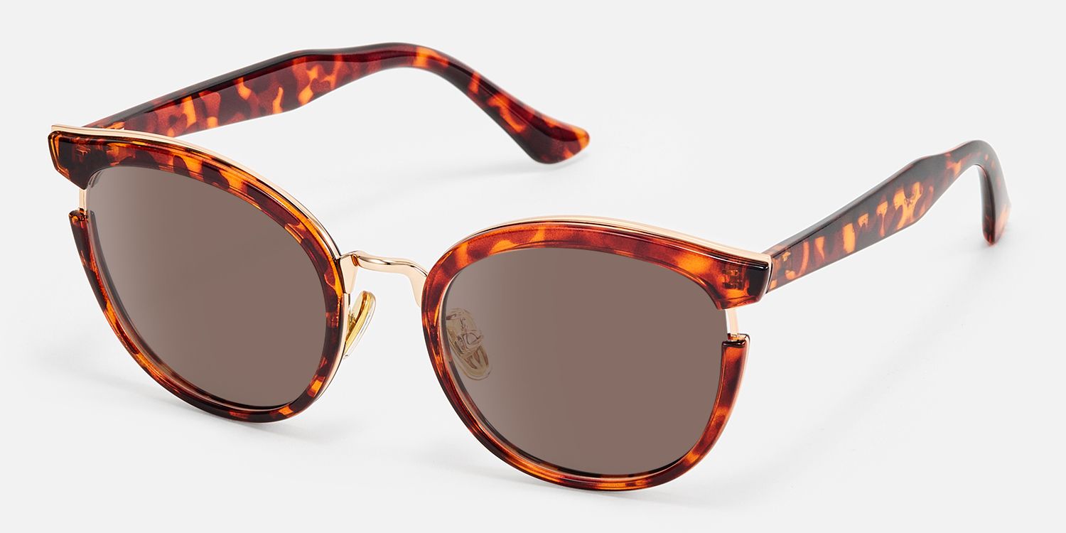Retro Bohemian Tortoiseshell Round Cat-Eye Sunglasses | Vooglam Front View