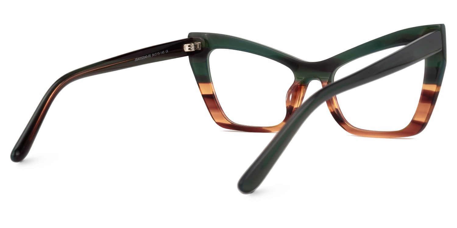 Bader - Cat Eye Green Brown Two-tone Retro Glasses | Vooglam Side View