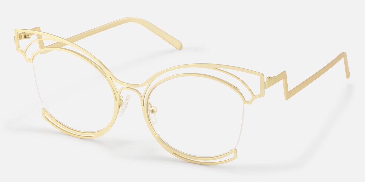 Maggie - Cat Eye Gold Eyeglasses │Vooglam Front View