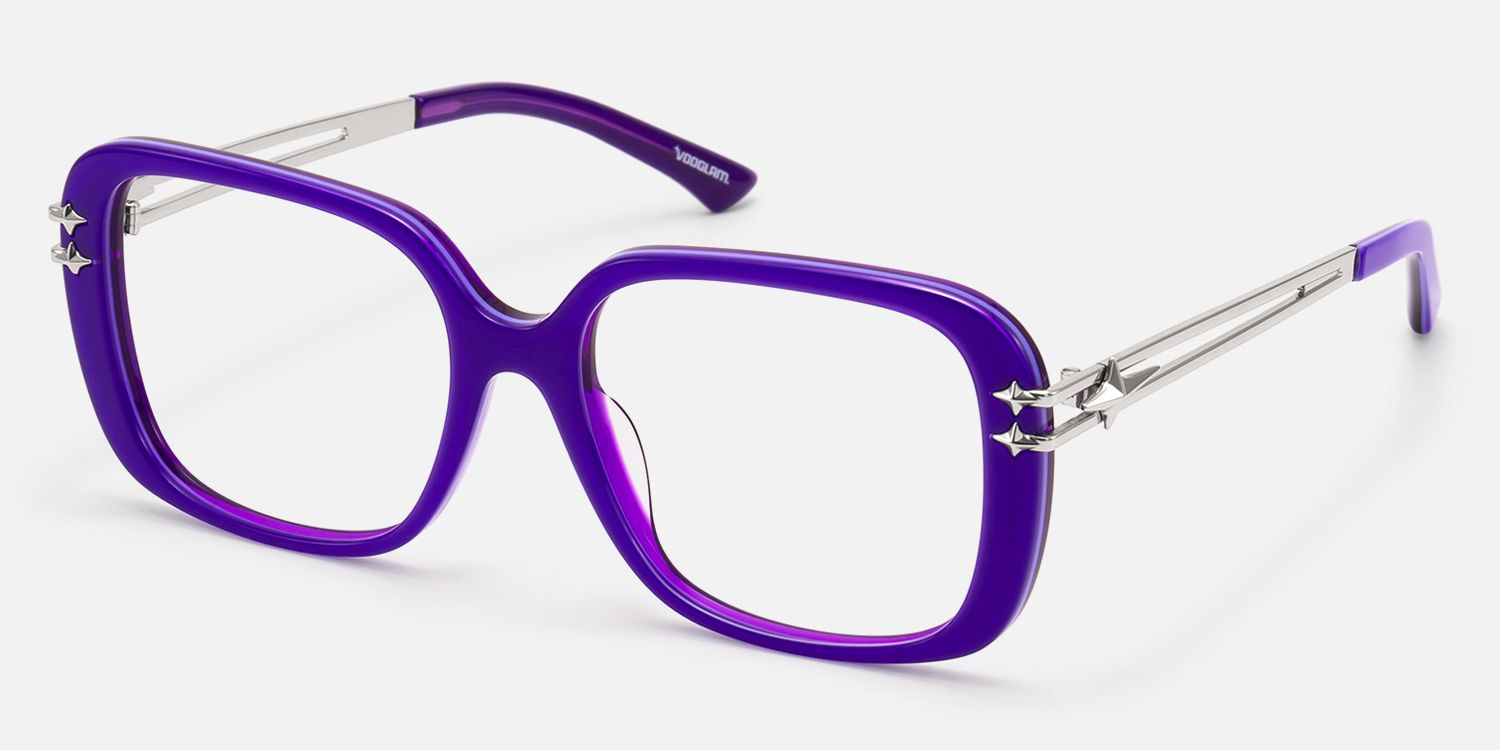 Nova - Blue Violet Star Deco Double Wire Glasses by Vooglam - Front View