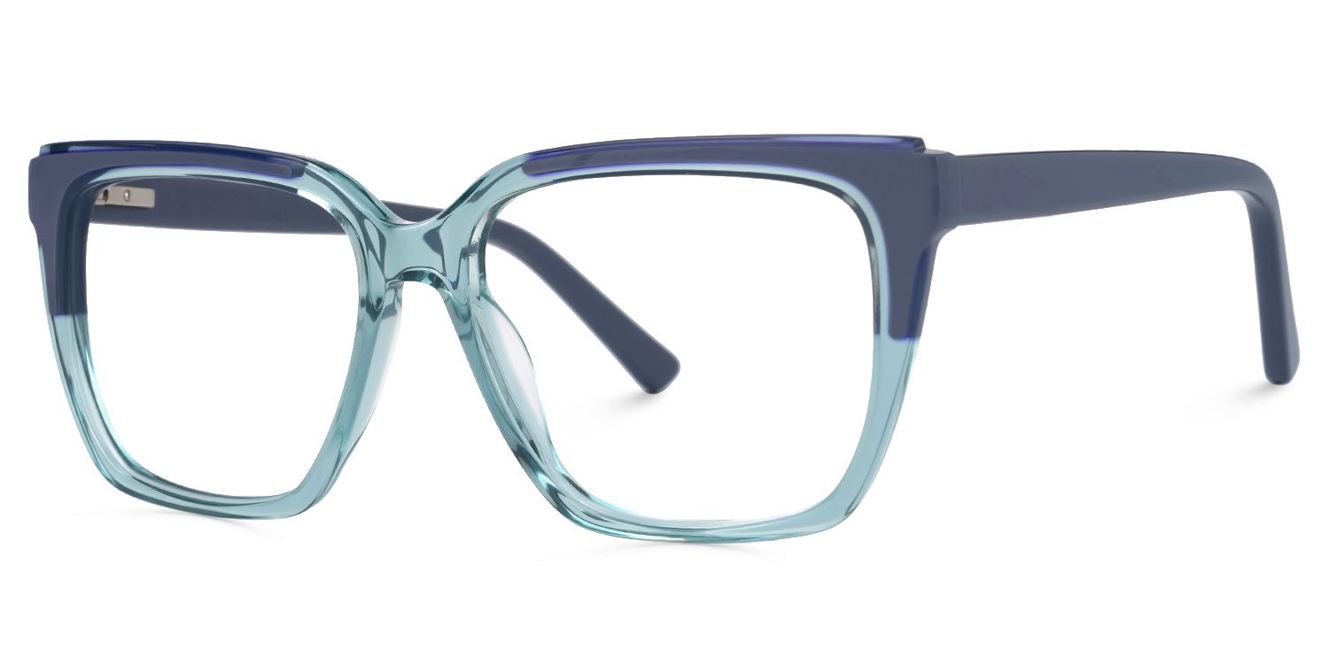 Elske - Rectangle Blue Eyeglasses | Vooglam Front View