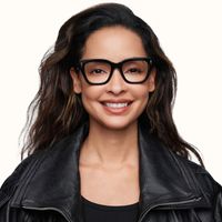 Asante - Square Black Eyeglasses | Vooglam On Model 1