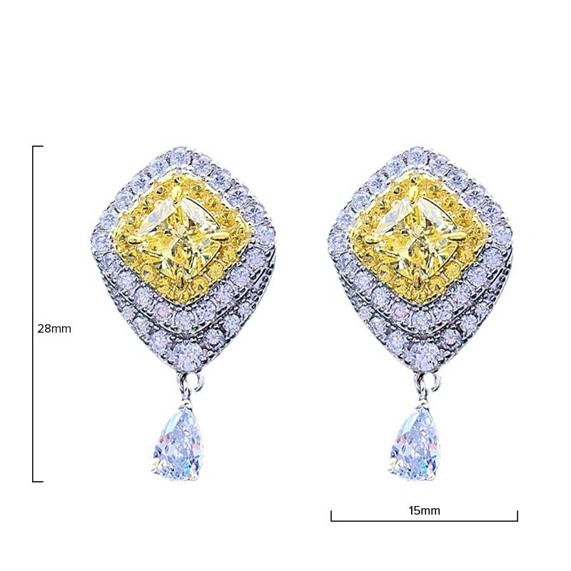 Trendy Fancy Yellow Rhombus Pierced Earrings | Vooglam Angle View