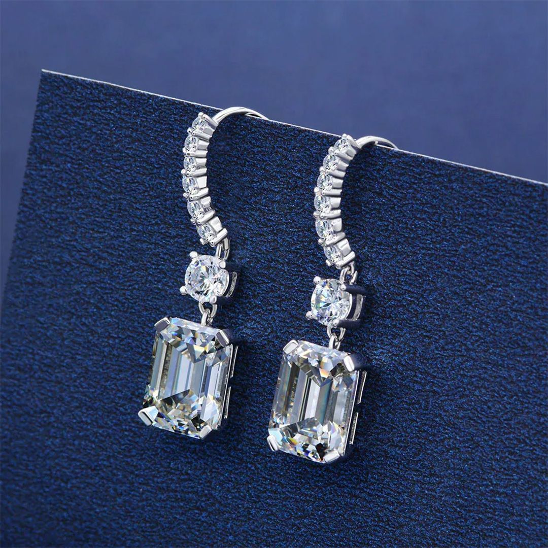 Versatile Diamond White Square Pierced Earrings by Vooglam - On Model