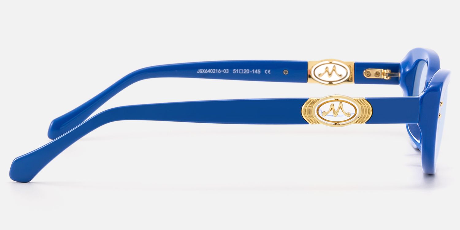 Ginza - Blue Tinted Acetate Narrow Cat Eye Shades | Vooglam Side View
