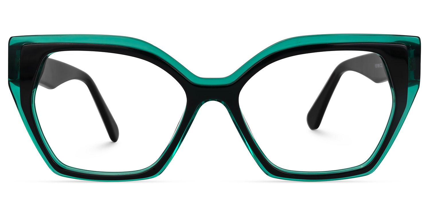 Delyth - Cat Eye Black/Green Eyeglasses by Vooglam - Angle View