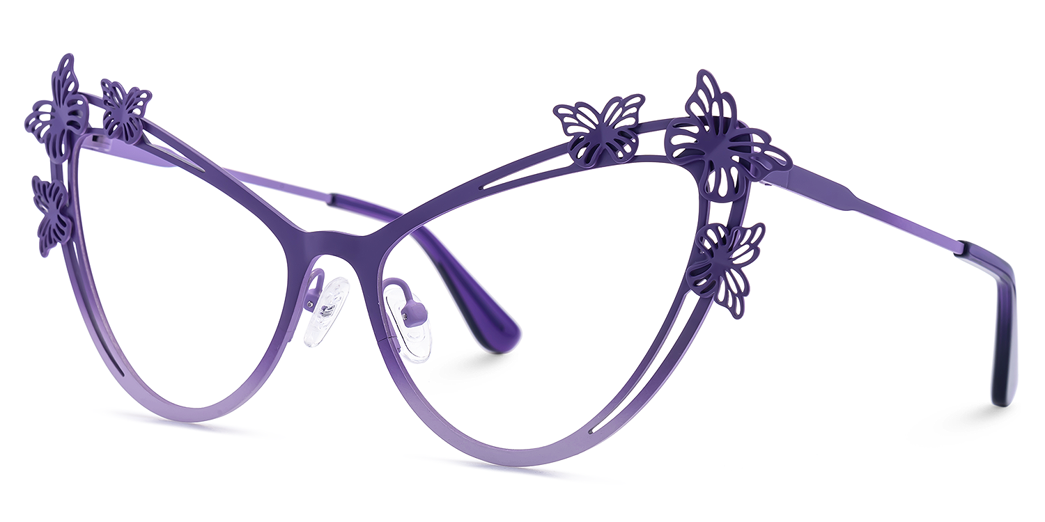 Elkan - Cat Eye Purple Eyeglasses | Vooglam Front View