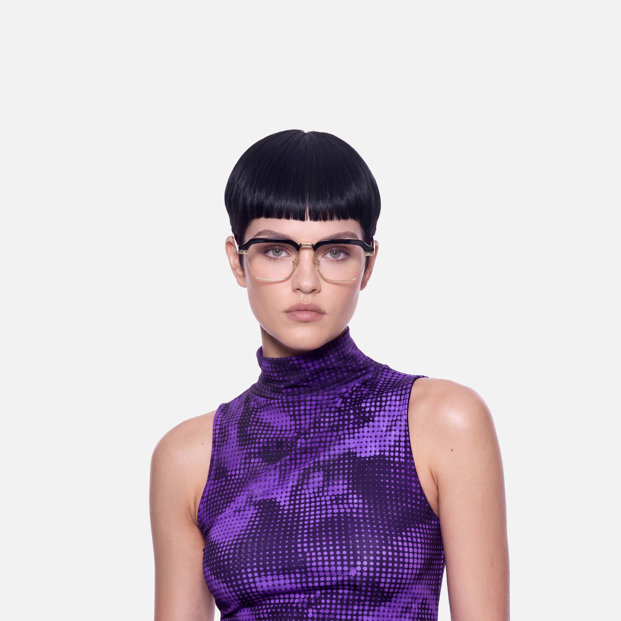 Archive - Black & Gold Razor Blade Glasses | Vooglam On Model 1