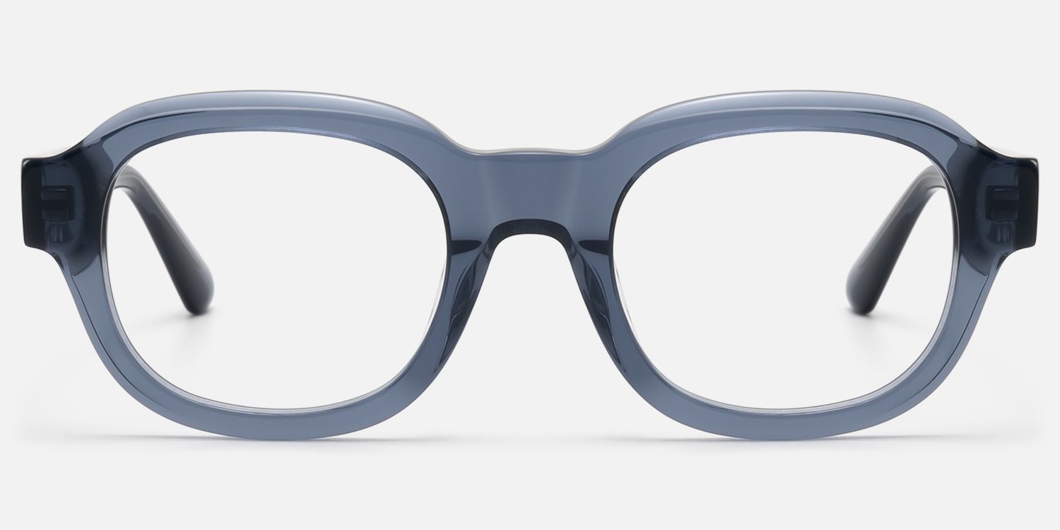 Eerie - Thick Clear Blue Acetate Round Glasses | Vooglam Angle View