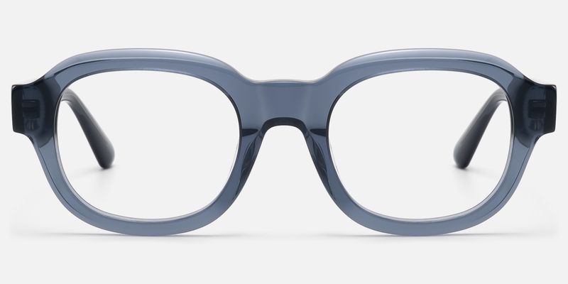 Eerie - Thick Clear Blue Acetate Round Glasses | Vooglam