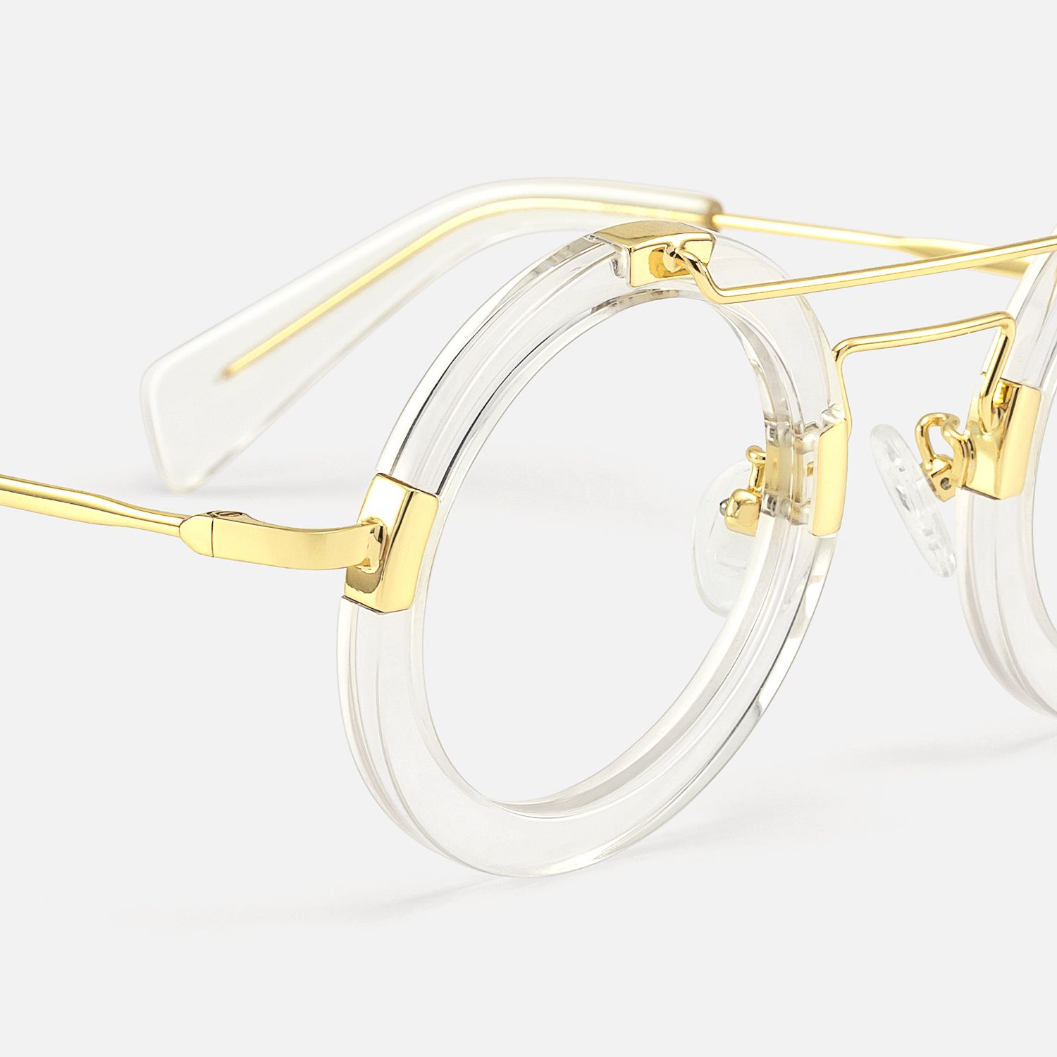 Perkins - Clear Round Retro Aviator Frame Glasses product detail 4