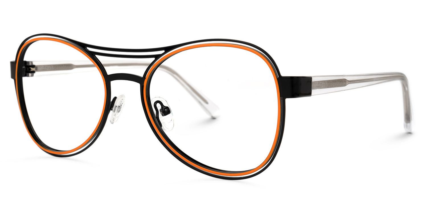 Adjatay - Aviator Black/Orange Eyeglasses | Vooglam Front View