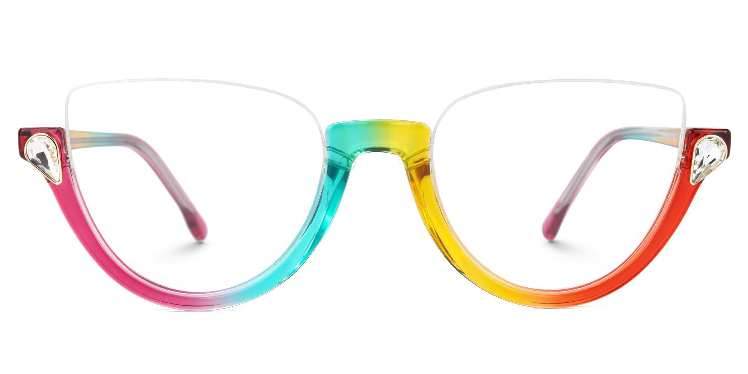 Sylvia Funky Rainbow Cat Eye Half Rim Glasses | Vooglam Angle View
