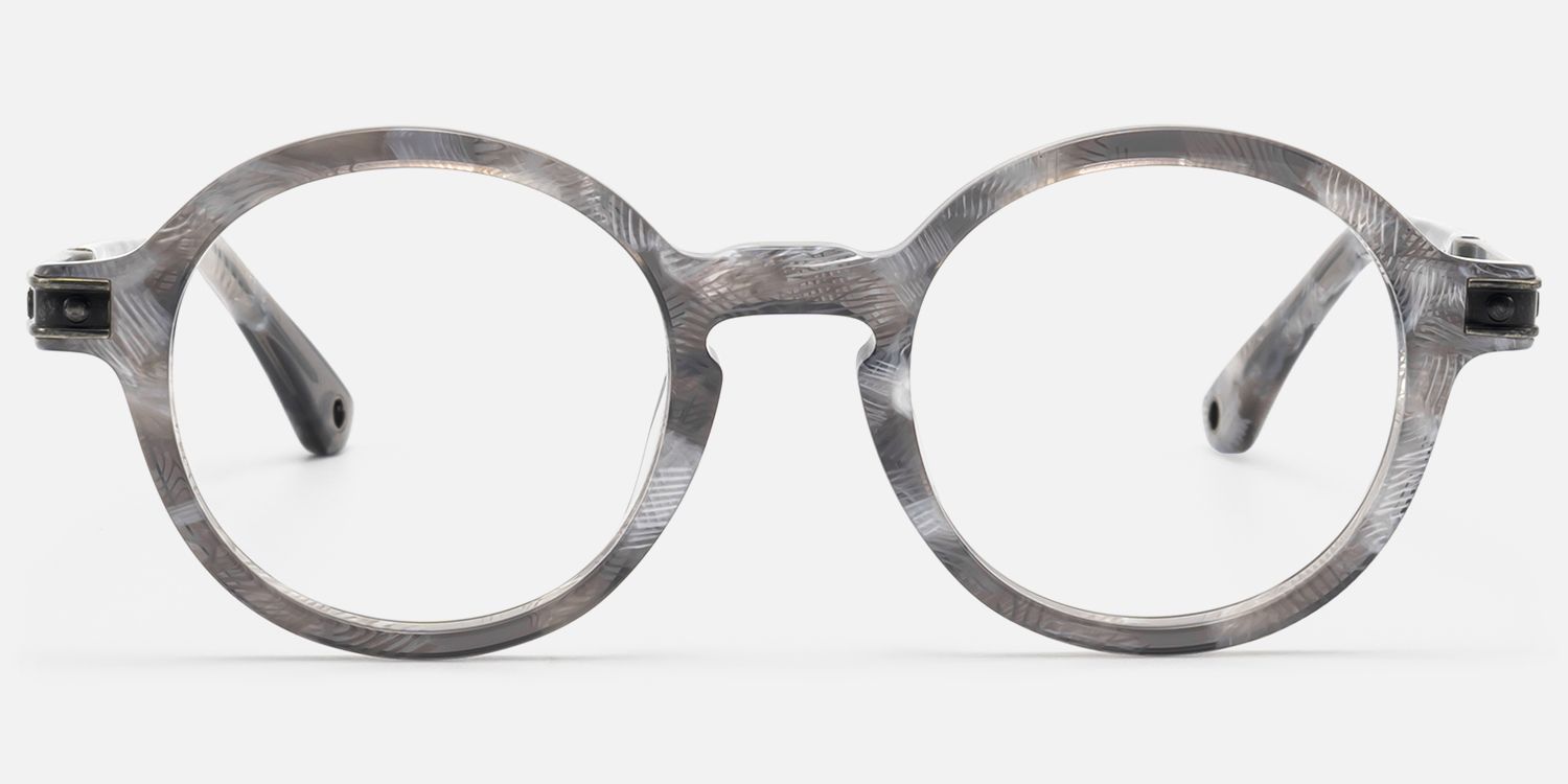 Lennon - Antique Silver Gray Pattern Circle Frame | Vooglam Angle View