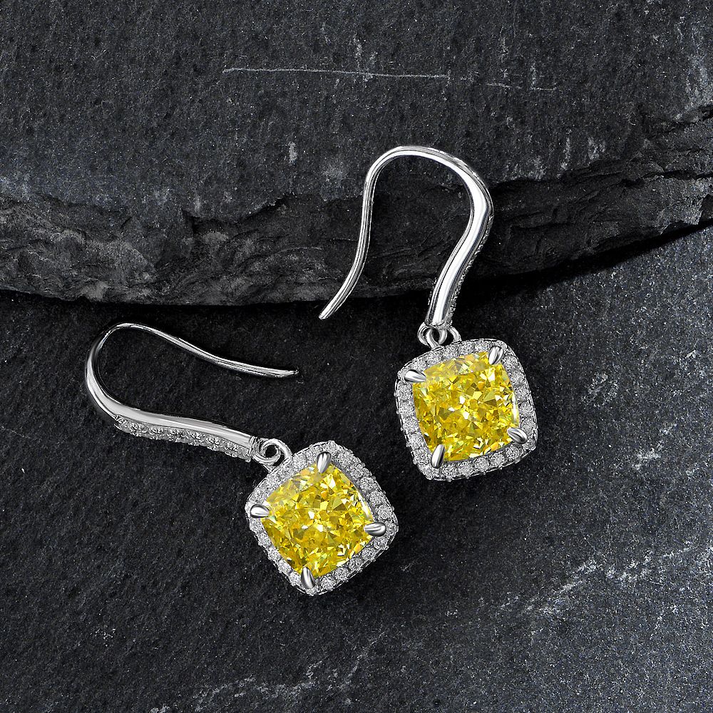 Stylish Fancy Yellow Square Pierced Earrings | Vooglam On Model 2