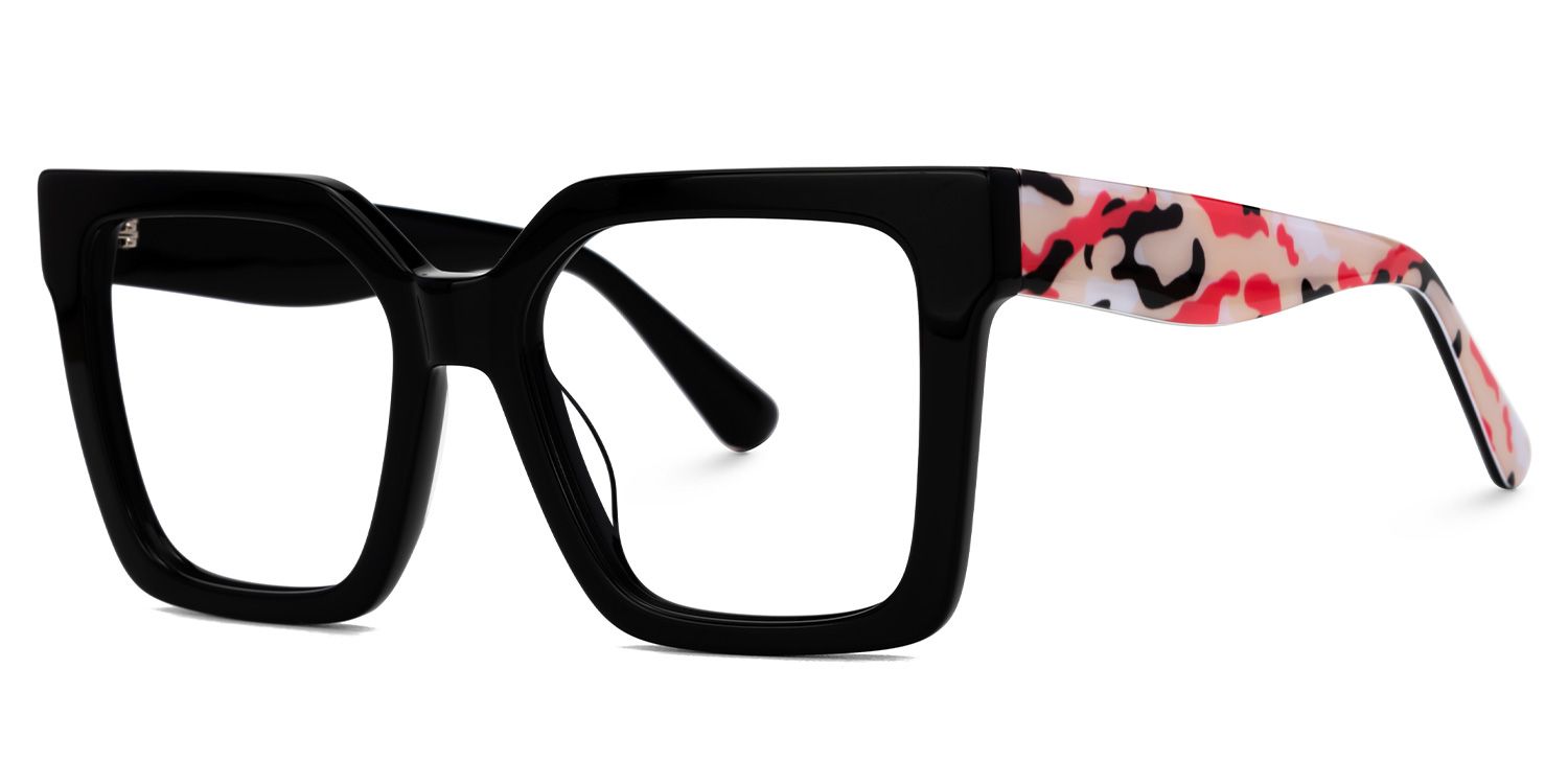 Fathia - Square Black Eyeglasses | Vooglam Front View