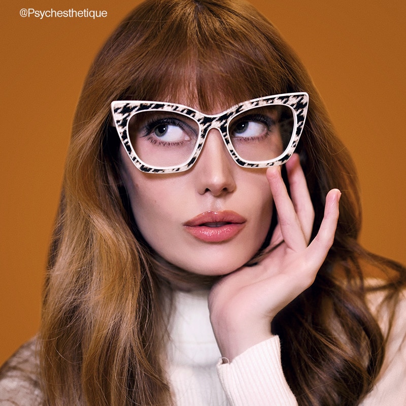 Tanna - Chic Houndstooth Design Cateye Glasses