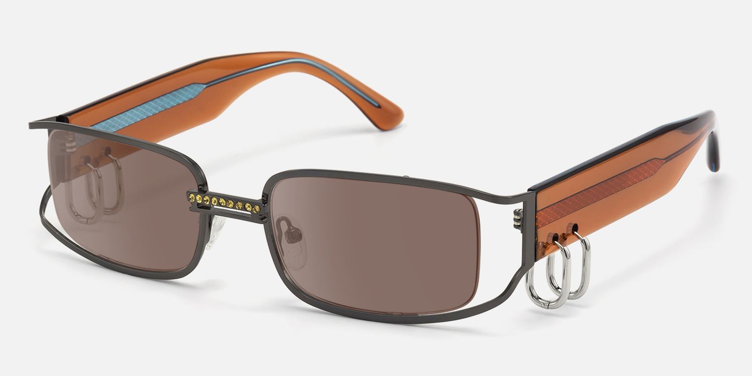 Riff - Rectangle Grey Sunglasses | Vooglam Front View