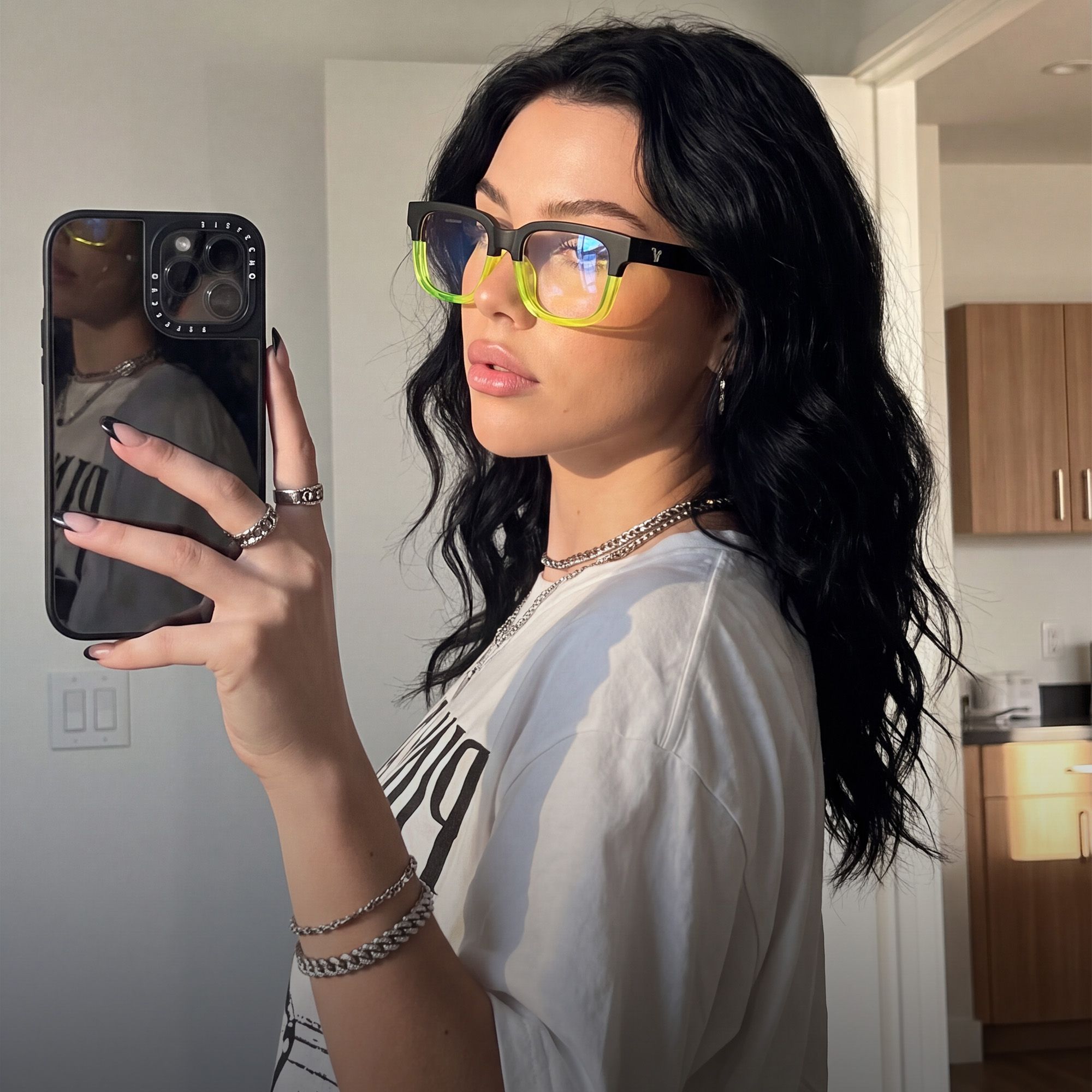 Vooglam Street Style in Real Life: Strobe - Neon Green Matte Black Rectangle Glasses by Vooglam