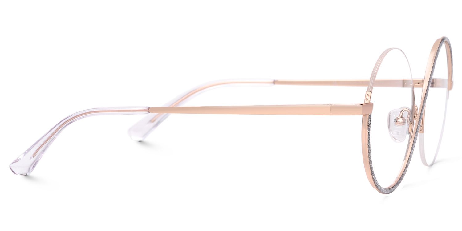 Manley - Glitter-Accented Rose Gold Round Glasses by Vooglam - Product View 4