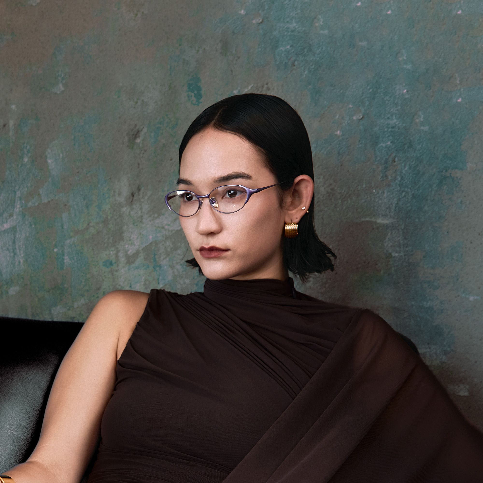 Ebisu - Purple Metal Rimmed Oval Glasses | Vooglam On Model 2