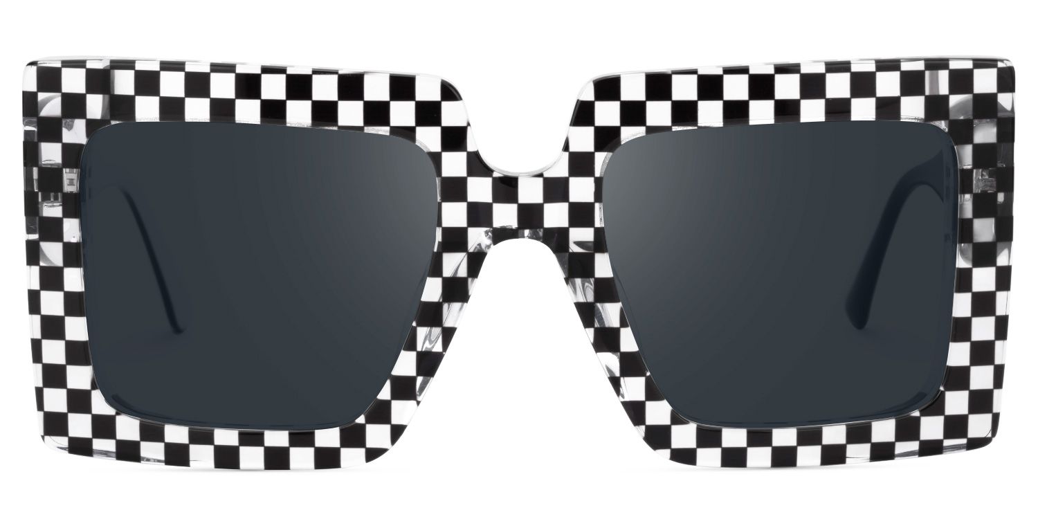 Ferial - Square Black/Crystal Sunglasses | Vooglam Angle View