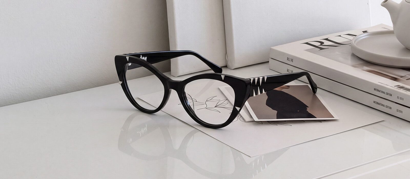 black and white cat eye glasses