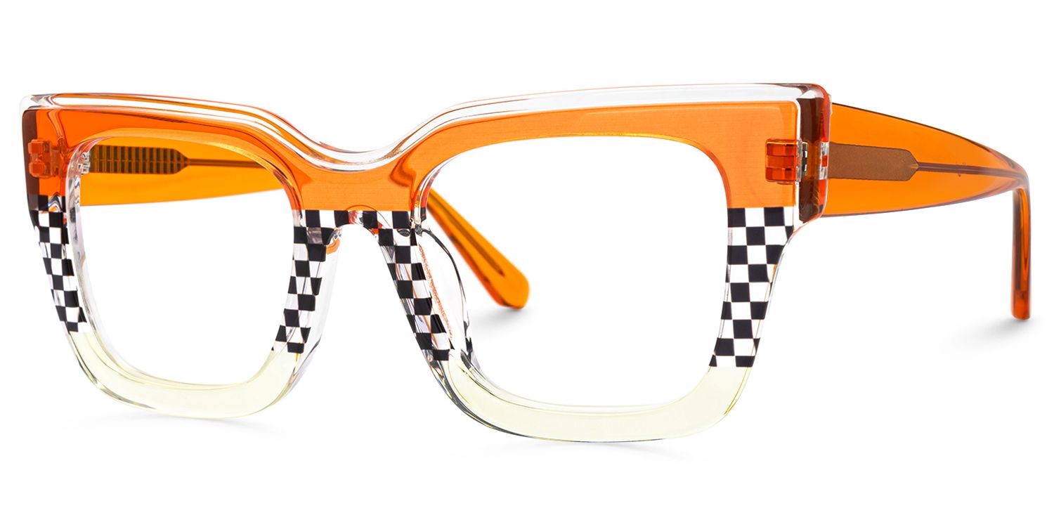 Lalasa - Vibrant Orange Glasses Checkered Design | Vooglam Front View