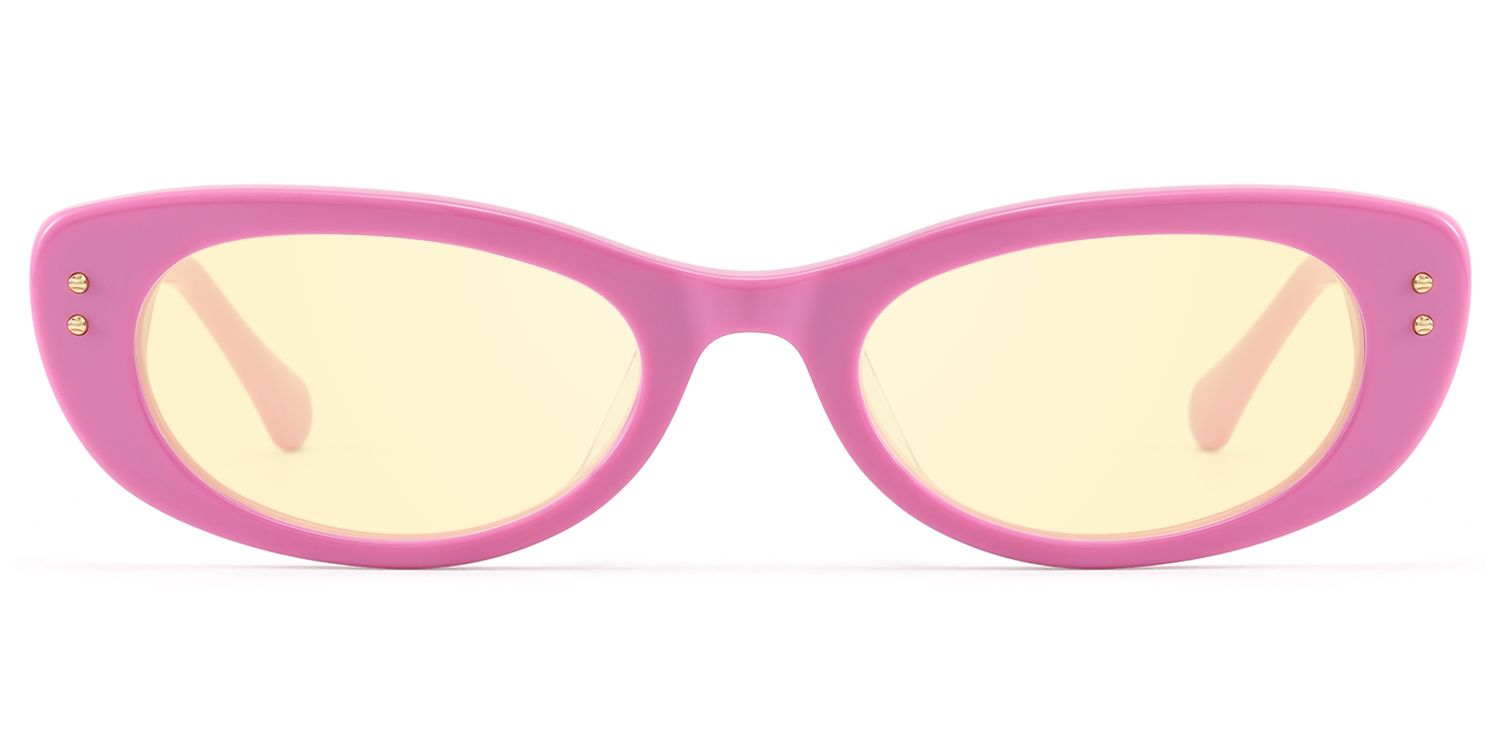 Frame Size of Ginza - Yellow Lens Pink Y2K Narrow Cat Eye Shades | Vooglam