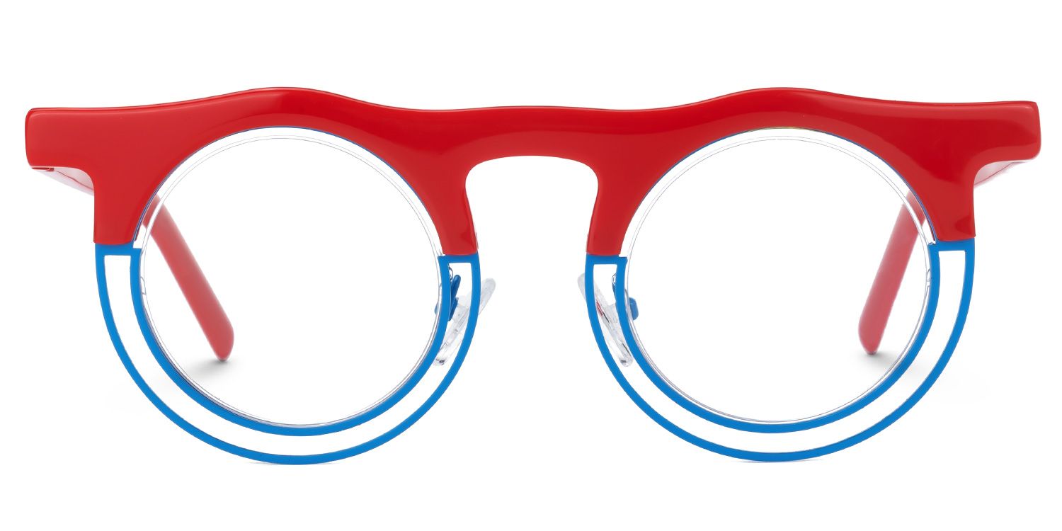 Farthing - Round Red Eyeglasses by Vooglam - Angle View