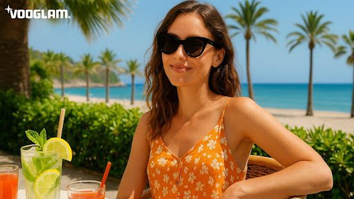 a model wearing vooglam sunglasses bathing in sunshine
